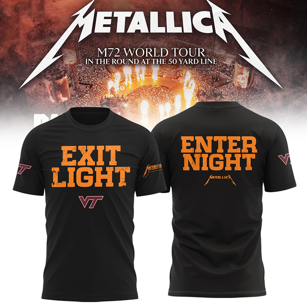Virginia Tech Metallica Tee Shirt M72 2025 World Tour Merch VT Hokies Exit Light Enter Night-1