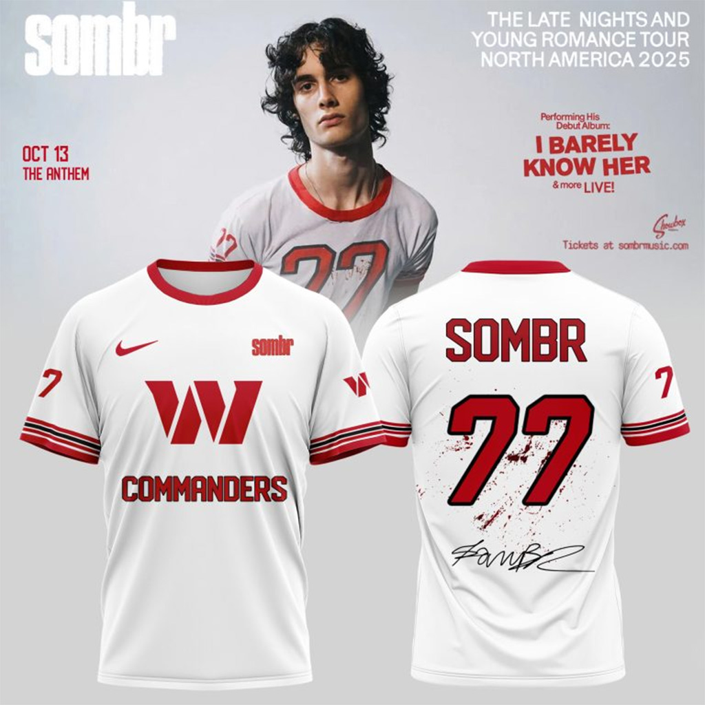 Washington Commanders X Sombr The Late Nights Young Romance Tour T-Shirt Fan Merch Him Gifts-1