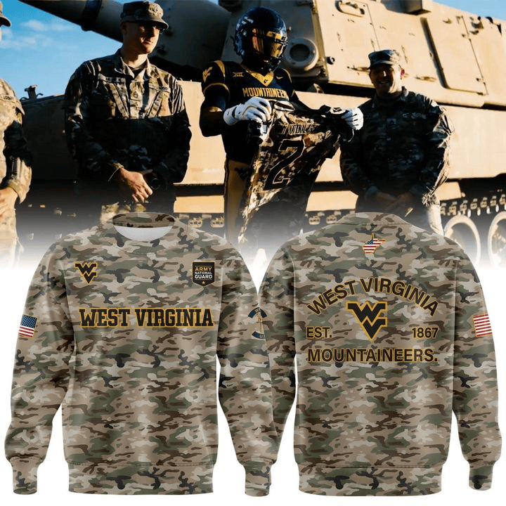 West Virginia Football Camo Sweatshirt EST 1867 Mountainers West Virginia Merch Fan Gifts-1