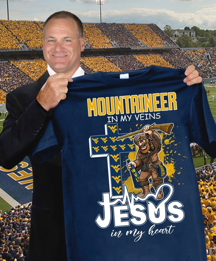 West Virginia Mountaineer In My Veins Jesus In My Heart T-Shirt Fan Merch Faith Gifts-1