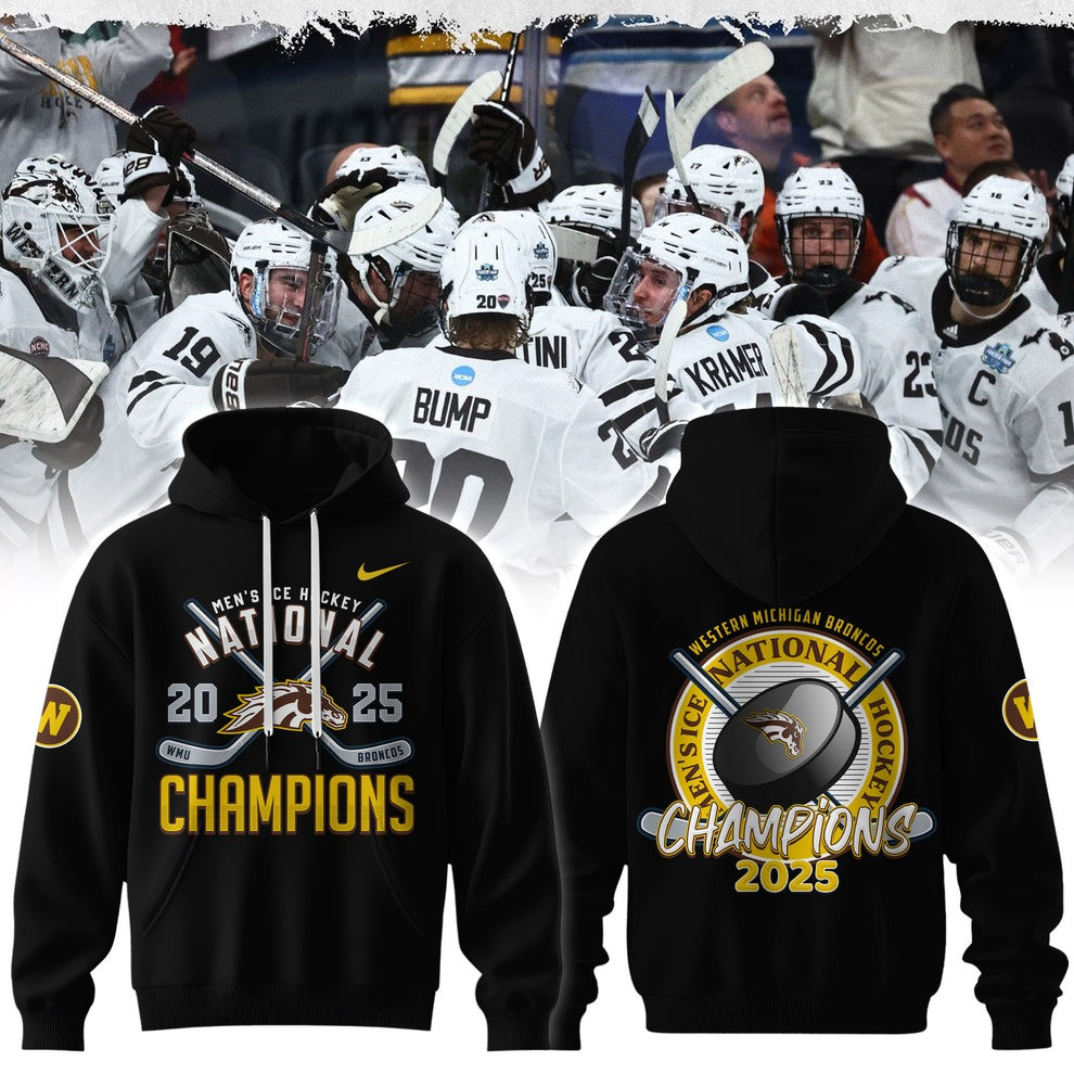 Western Michigan Broncos National Champions 2025 Hoodie WMU Men's Ice Hockey Best Gear-1 Western Michigan Broncos National Champions 2025 Hoodie WMU Men's Ice Hockey Best Gear-1