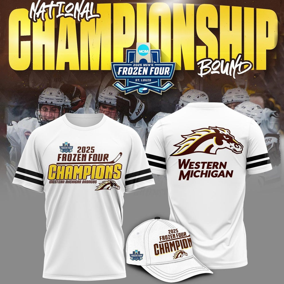 Western Michigan Broncos National Champions 2025 Shirt Hat WMU Hockey Frozen Four Fan Merch-1