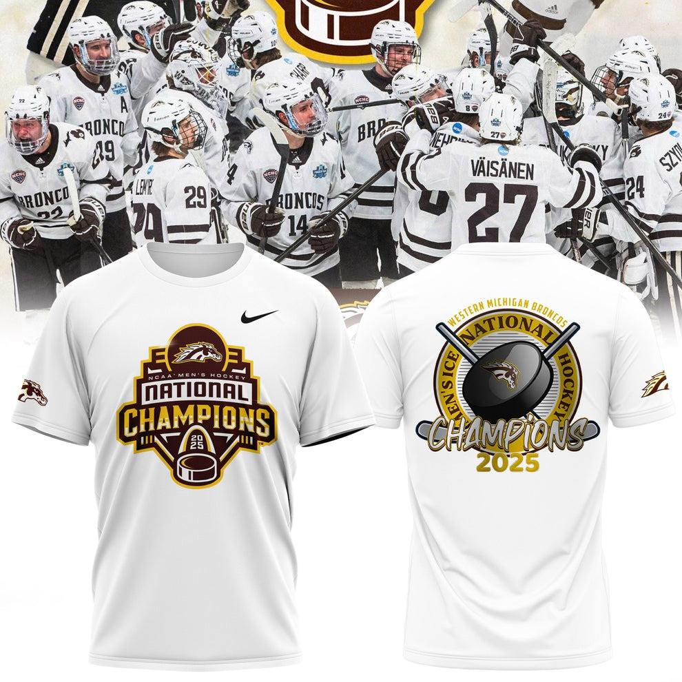 Western Michigan Broncos National Champions 2025 T-Shirt Merch WMU Hockey Fan Gift Ideas-1