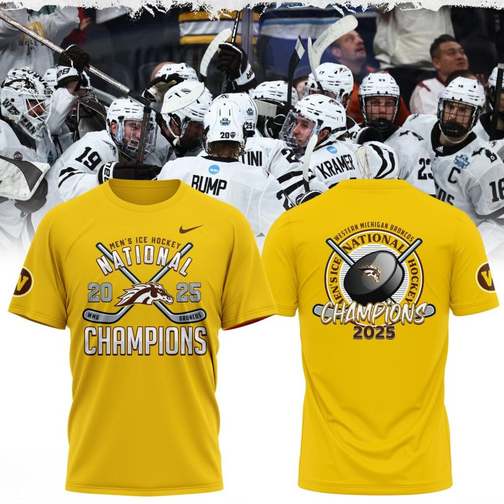 Western Michigan Broncos National Champions 2025 T-Shirt WMU Men's Ice Hockey Best Gear-1