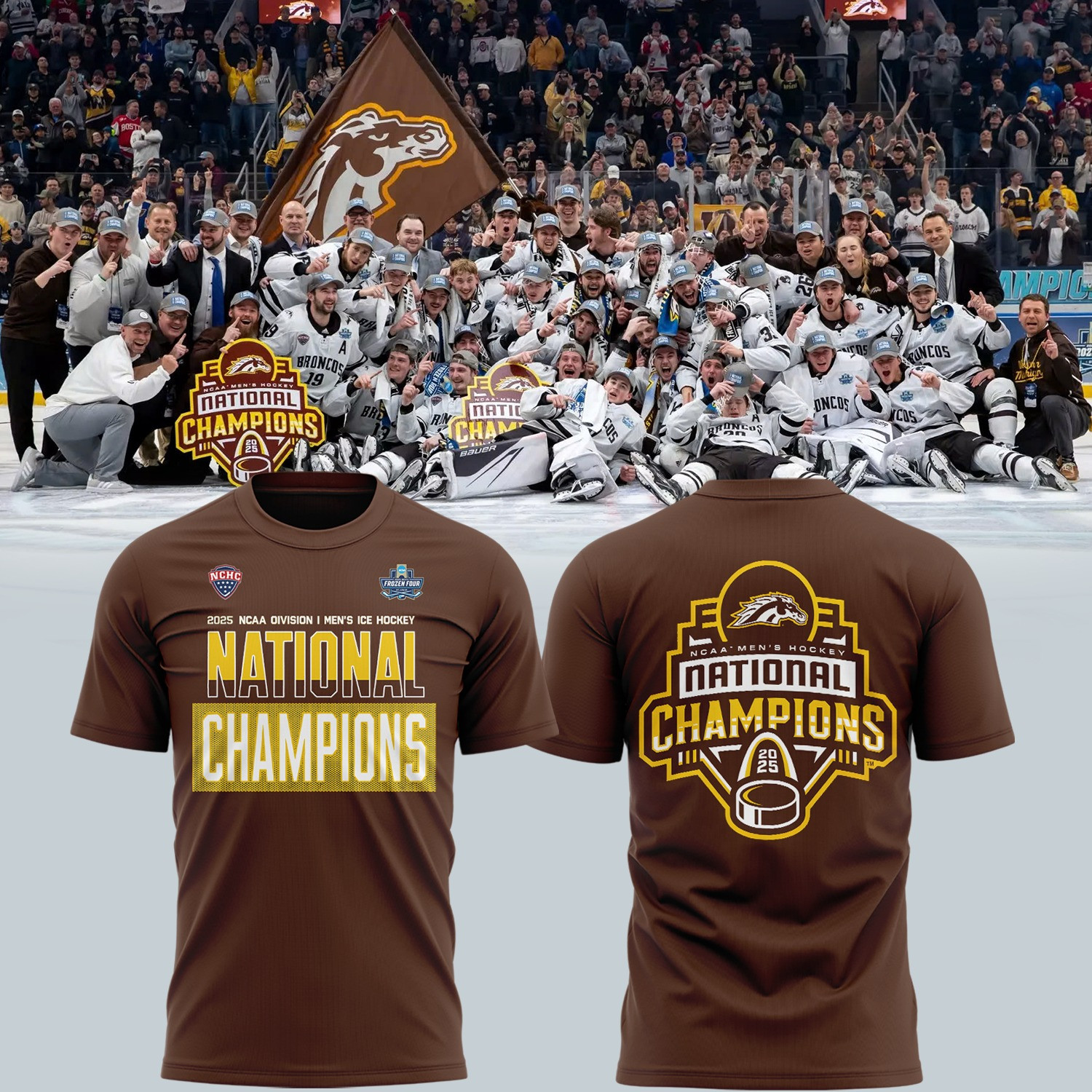Western Michigan Broncos National Championship Gear Shirt 2025 Men's WMU Ice Hockey Clothes-1