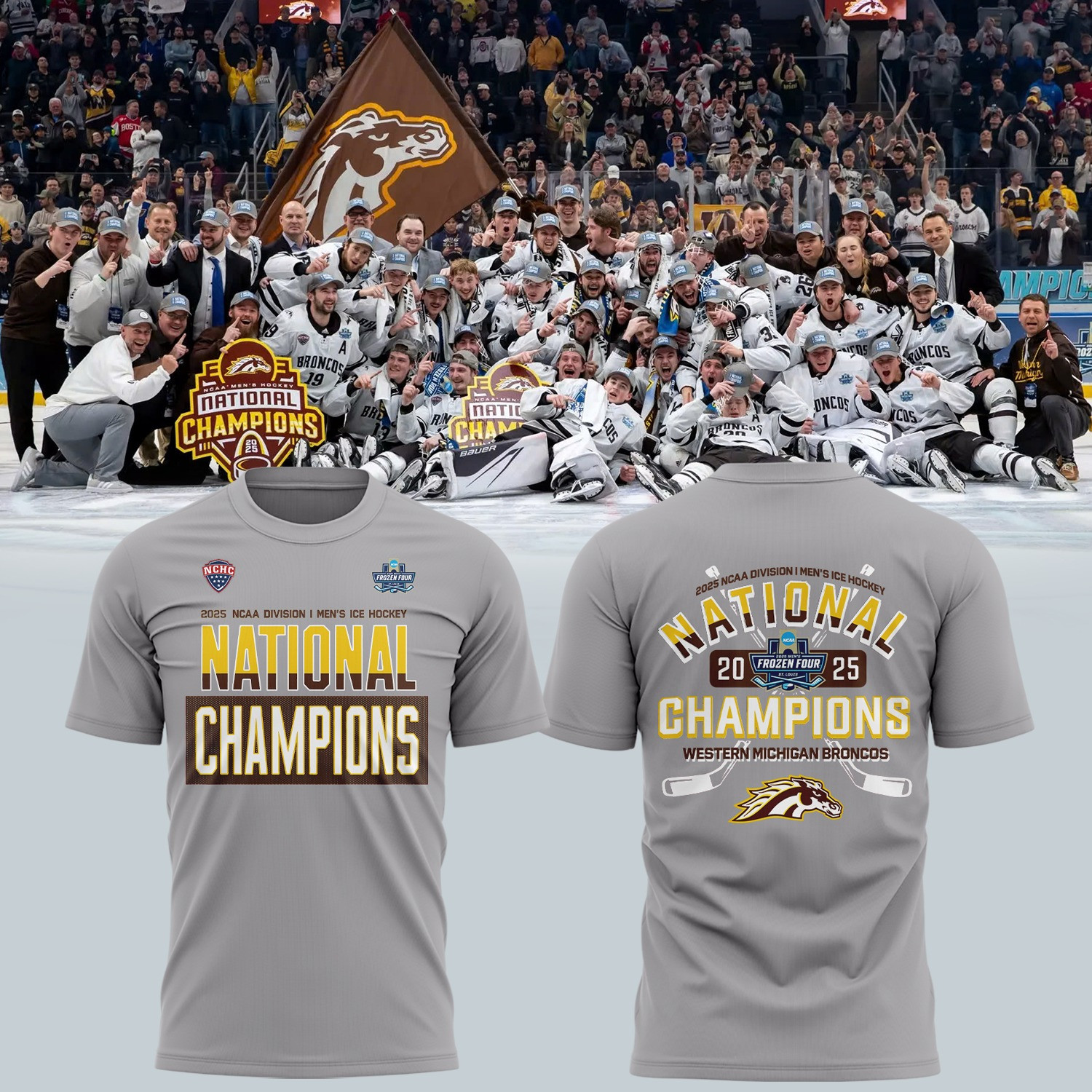 Western Michigan National Championship Gear T-Shirt 2025 WMU Hockey Champions Tee-1