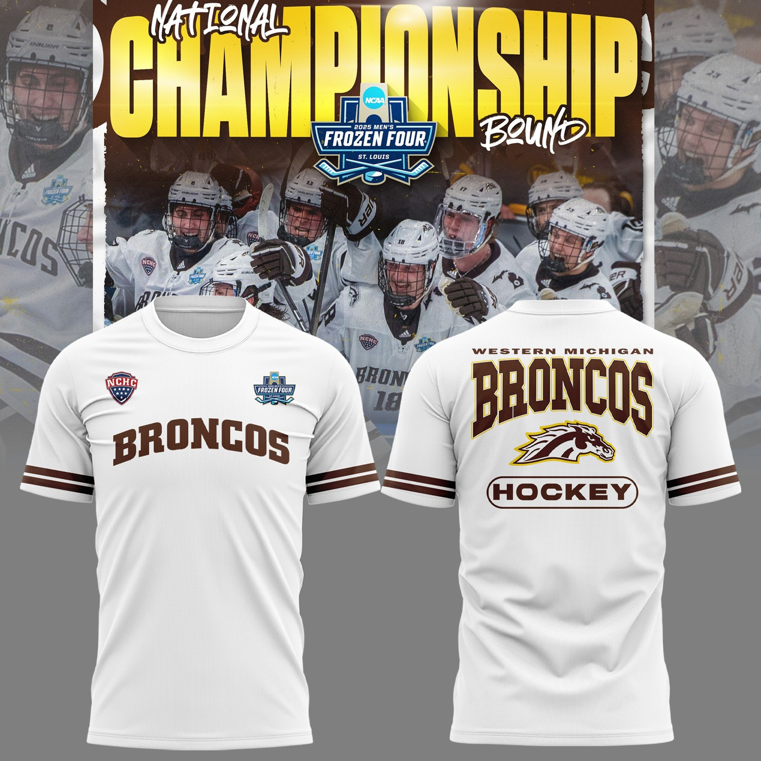 Western Michigan National Championship Gear T-Shirt WMU Broncos Hockey 2025 Fan Merch-1