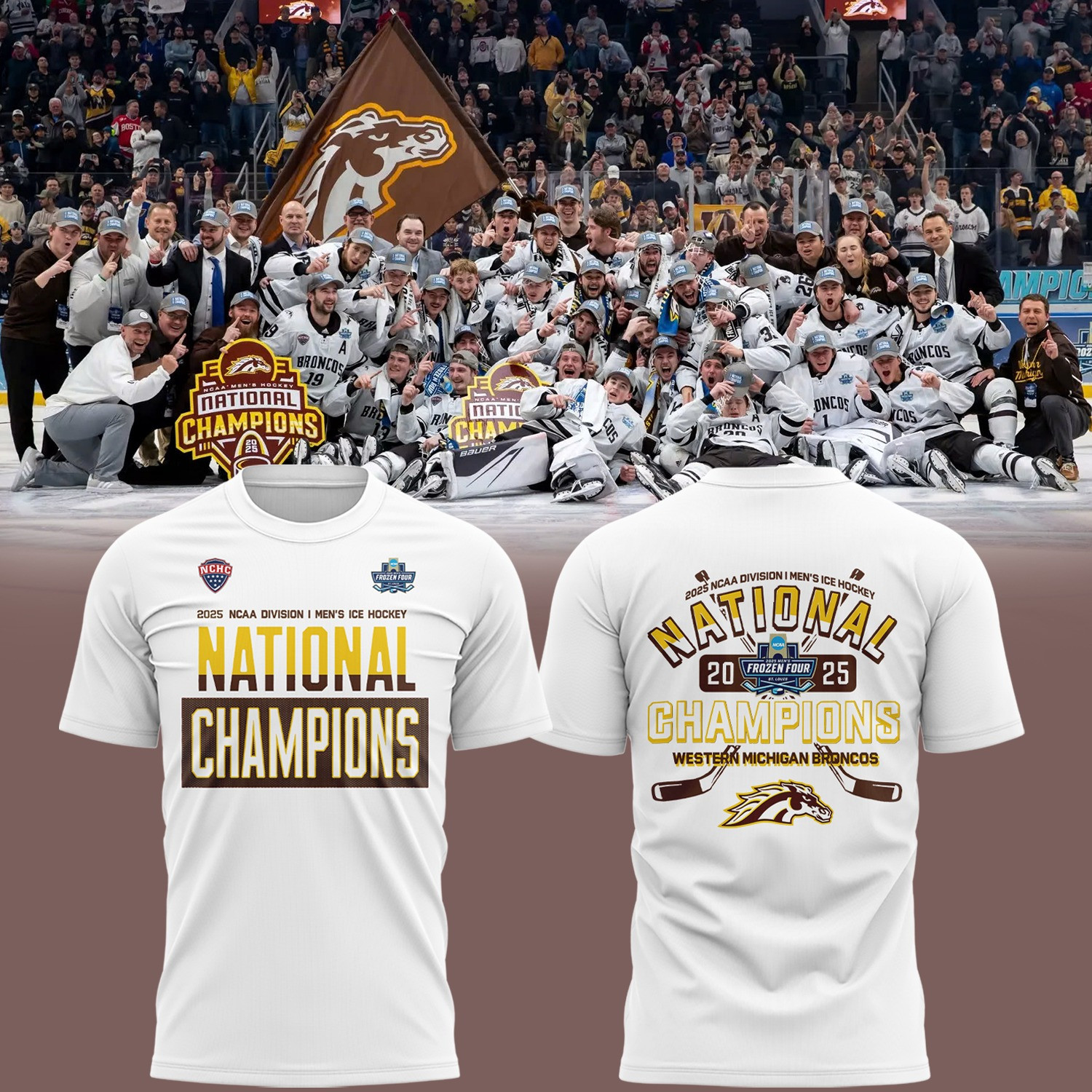 Western Michigan National Championship Gear Tee Shirt 2025 WMU Broncos Ice Hockey Fan Gifts-1