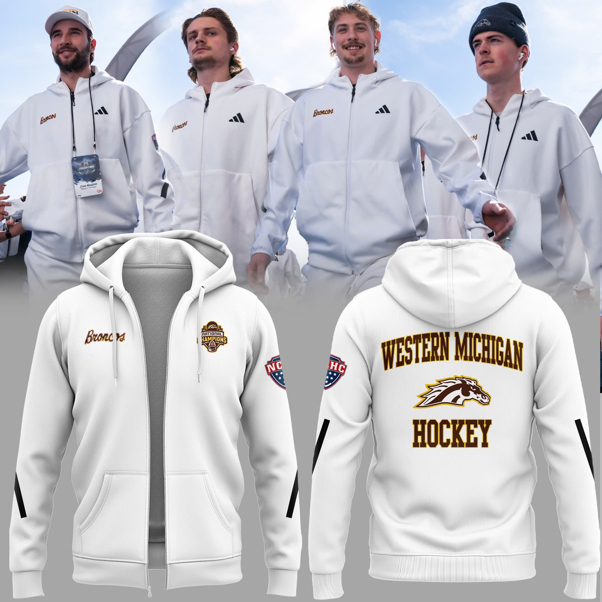 Western Michigan National Championship Gear Zip Hoodie 2025 NCAA Hockey Champions Fan Merch-1