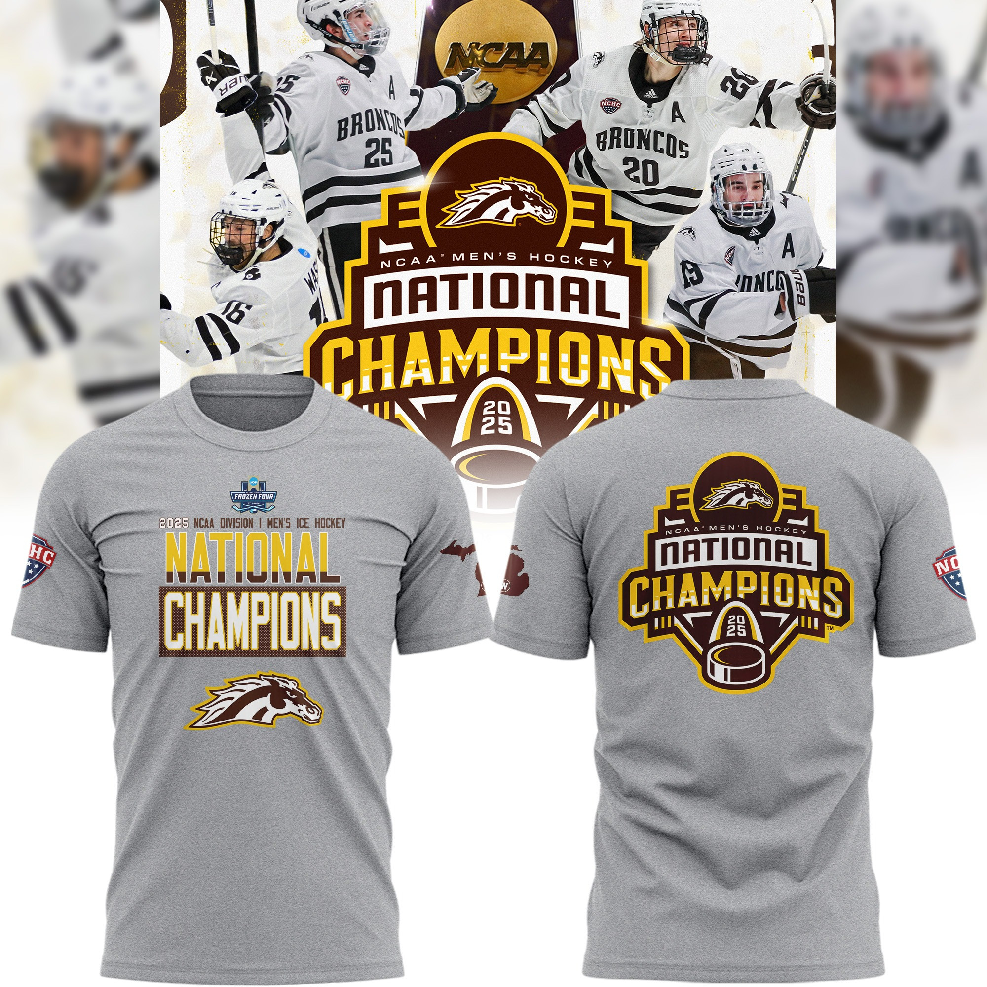 Western Michigan National Championship T-Shirt 2025 NCAA Broncos Hockey Father's Day Gifts-1