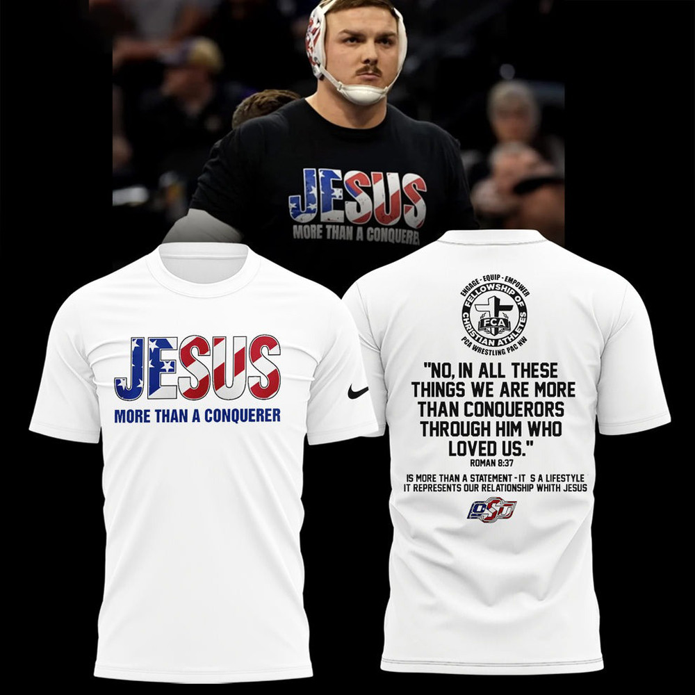 Wyatt Hendrickson Jesus Shirt More Than A Conquerer Cowboy Wrestling OSU Tee Shirts-1