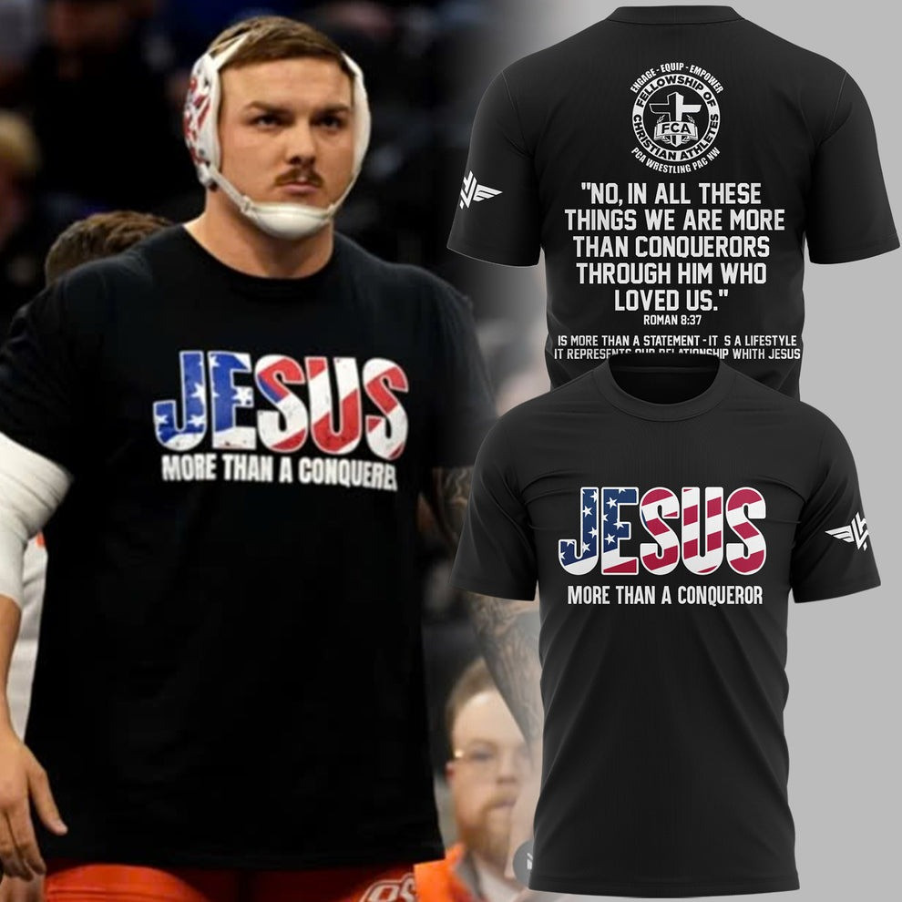Wyatt Hendrickson Jesus Shirt More Than A Conqueror T-Shirt Cowboy Wrestling Fan Gifts-1