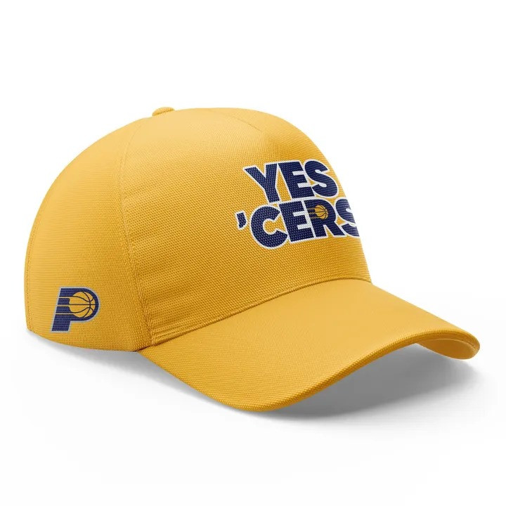 Yes Cers Pacers Indiana 2025 NBA Playoffs Shirt And Hat Yellow Basketball Fan Gear Merch-1