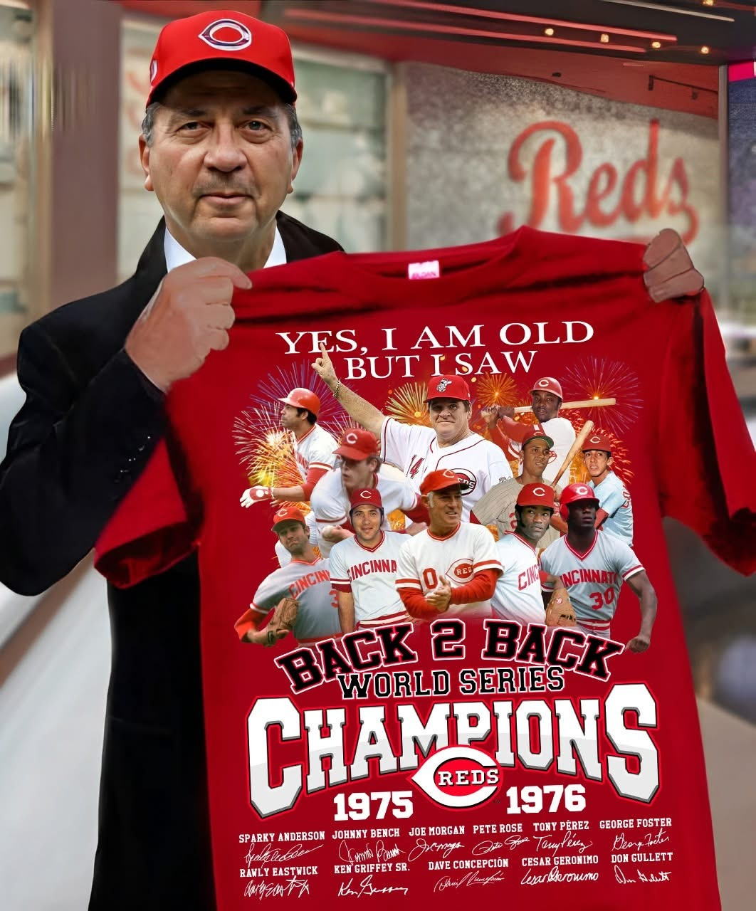 Yes I'm Old But I Saw Cincinnati Reds Back To Back Championships T-Shirt 1975 1976 Fan Gifts-1