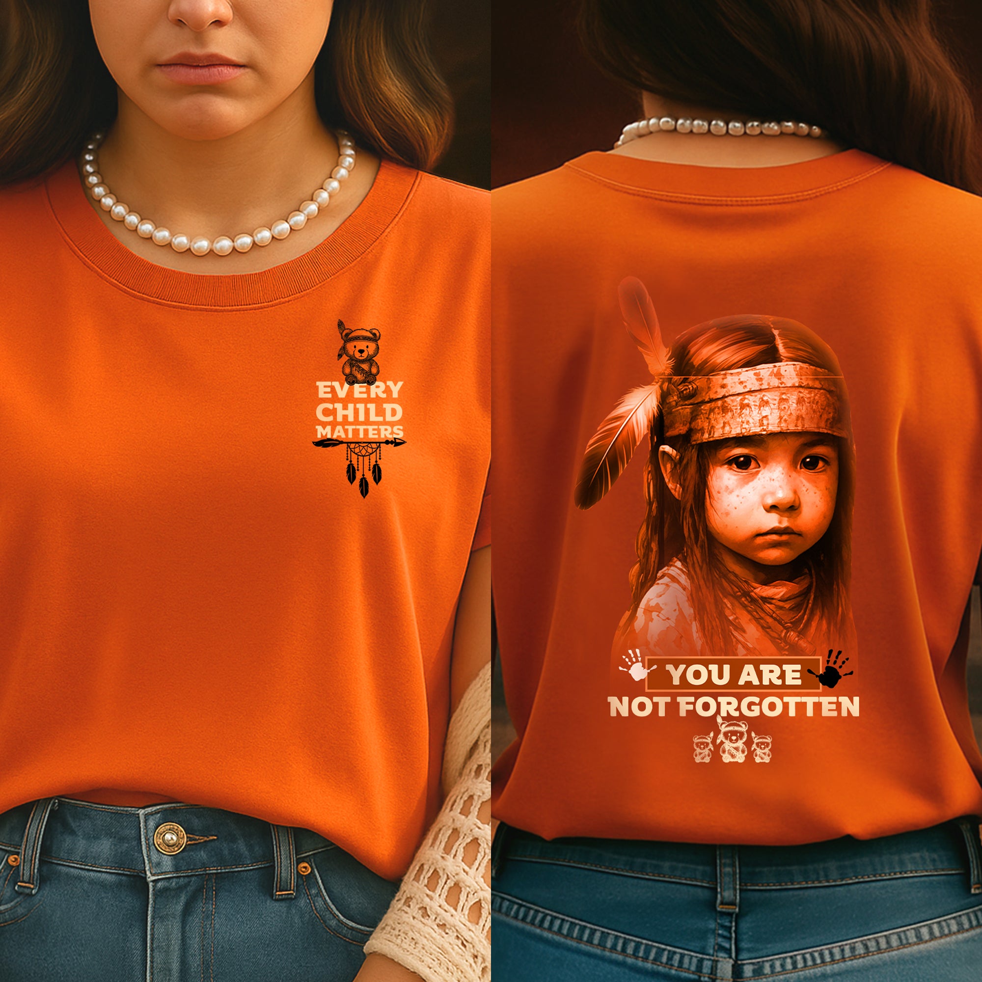 2 Sided TShirt Every Child Matters You Are Not Forgotten Orange Bear Design for Orange Shirt Day Two Sides-1
