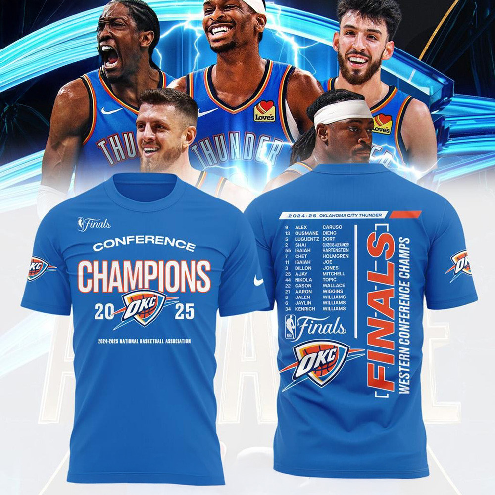 2024 25 Oklahoma City Thunder Finals Western Conference Champs Blue Shirt OKC Merch-1