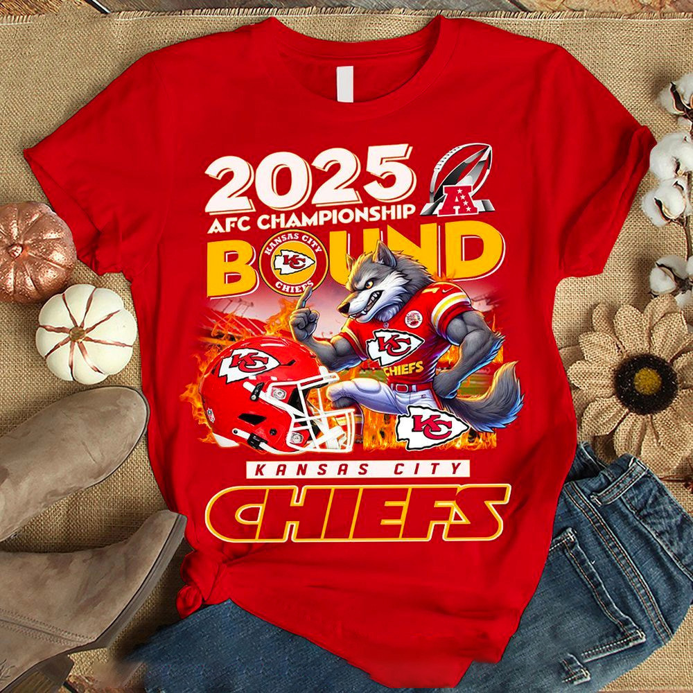 2025 AFC Championship Bound Kansas City Chiefs T-Shirt Chiefs Merch Best Gifts For Mom-1