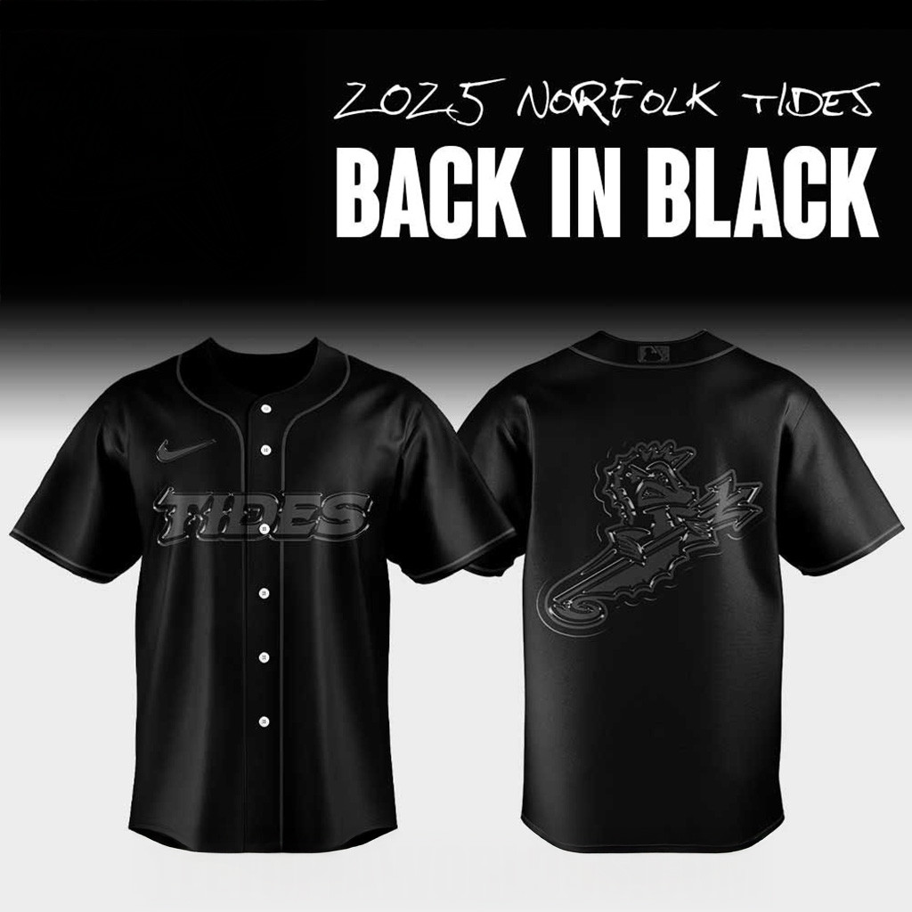 2025 Norfolk Tides Back In Black Jersey Norfolk Tides Merch Gifts For Baseball Lovers-1