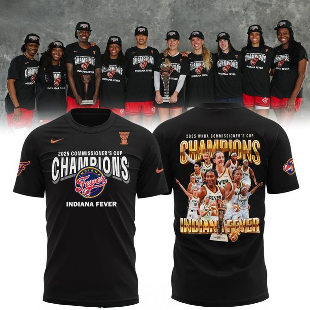 2025 WNBA Commissioner's Cup Champions Indiana Fever Black T-Shirt WNBA Merch Wife Gifts-1