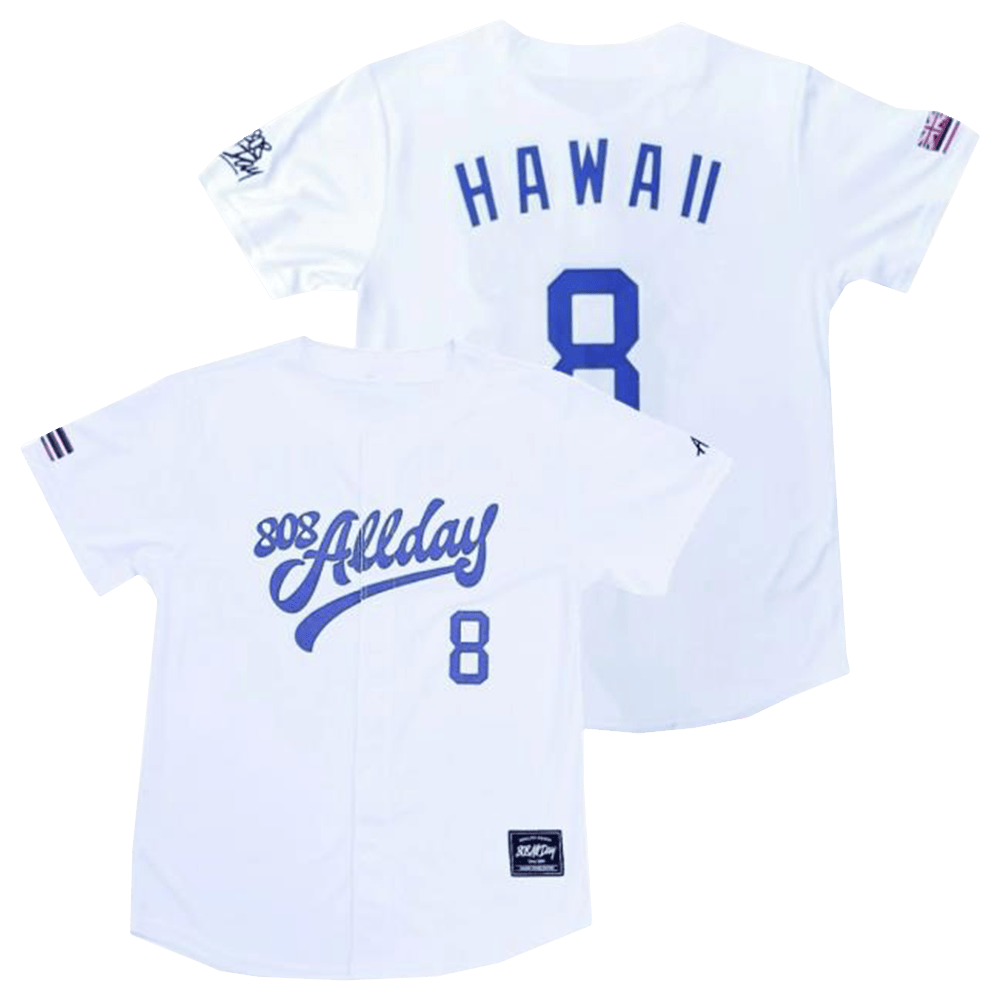 808 All Day Merch 808 All Day Hawaii 8 White Baseball Jersey Father's Day Gifts For Husband-1