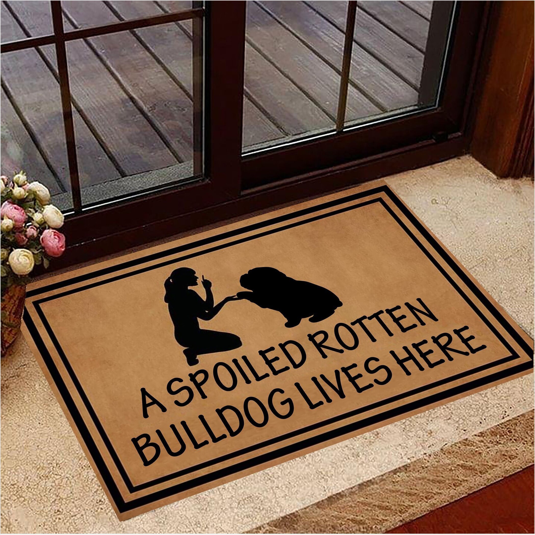 A Spoiled Rotten Bulldog Lives Here Doormat Funny Dog Doormat Sayings Bulldog Owners Gift-1