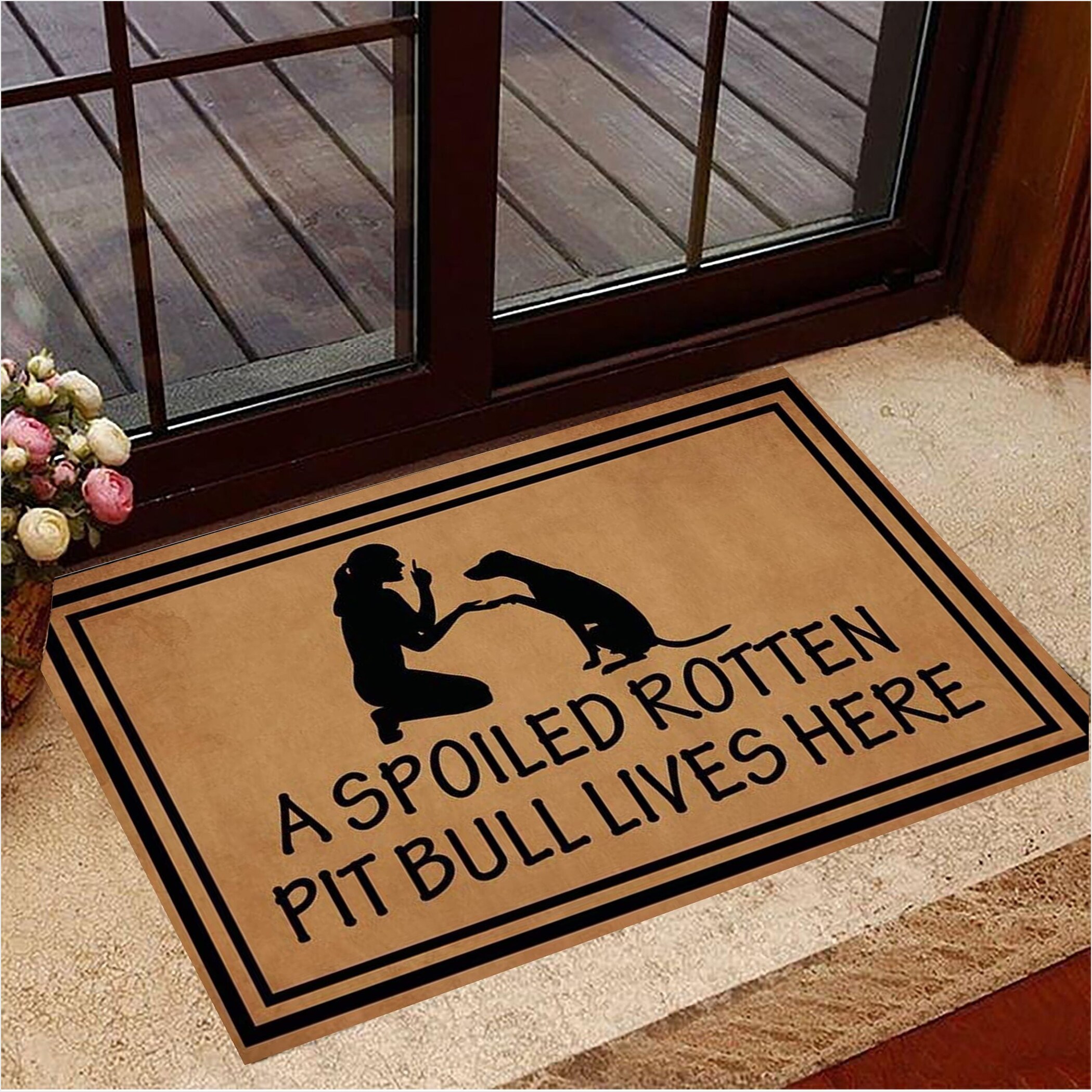 A Spoiled Rotten Pitbull Lives Here Doormat Funny Dog Doormat Pitbull Dog Owner Gift-1