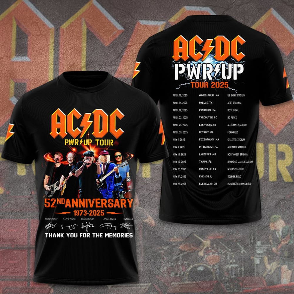 AC DC Pwr Up Tour 2025 52nd Anniversary 1973 2025 T-Shirt Rock Band Fans Gifts Gifts-1