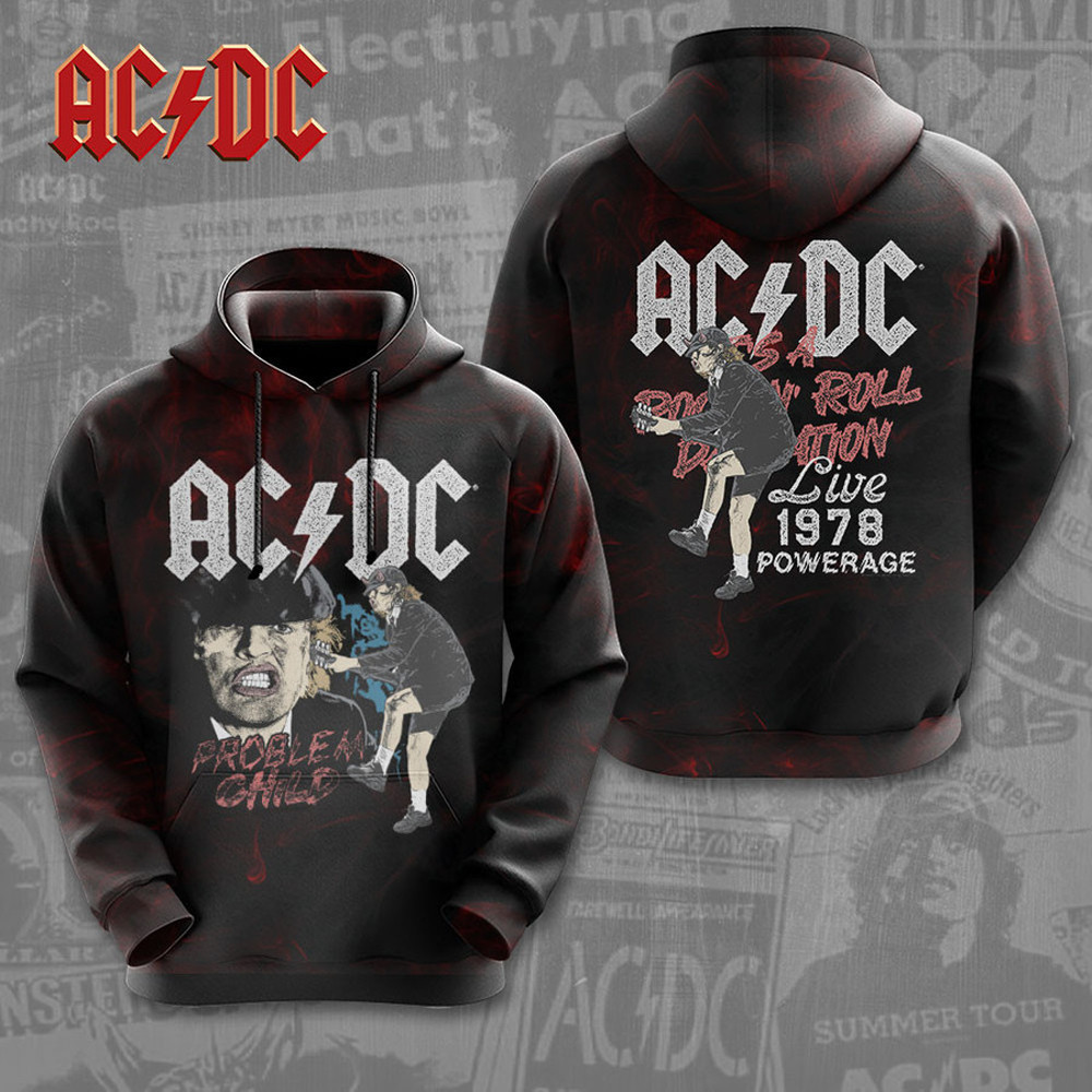 AC DC Pwr Up Tour 2025 Problem Child Hoodie Gifts For ACDC Rock Band Fans-1