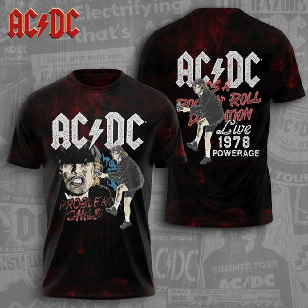 AC DC Pwr Up Tour 2025 Problem Child Shirt Gifts For ACDC Rock Band Fans-1