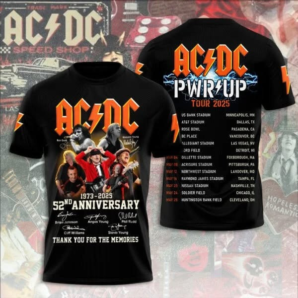 ACDC PWR UP Tour 2025 Shirt 52nd Anniversary Thank You For The Memories ACDC Merch-1