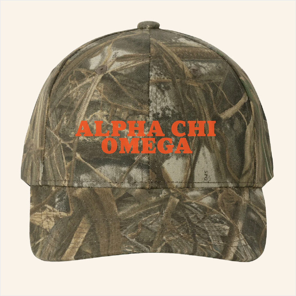 ADPI Merch Alpha Chi Omega Orange Embroidered Camo Hat Unique Gift For Boyfriend Birthday-1