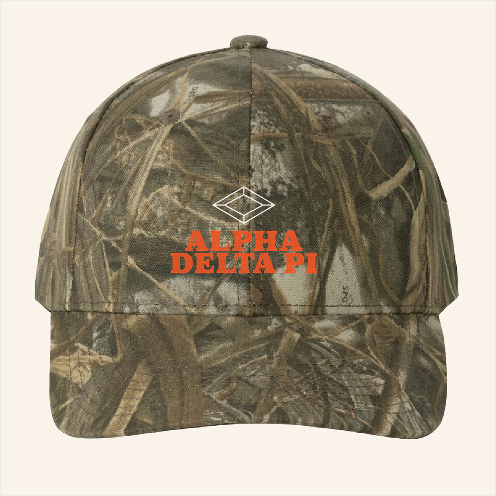 ADPI Merch Alpha Delta Pi Orange Embroidered Camo Hat Unique Gift For Boyfriend Birthday-1