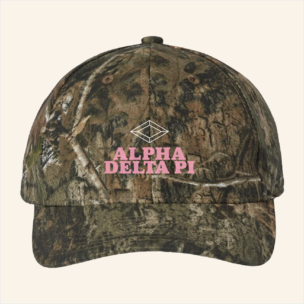 ADPI Merch Alpha Delta Pi Pink Embroidered Camo Hat Birthday Gift Ideas For Wife Gifts For Fans-1