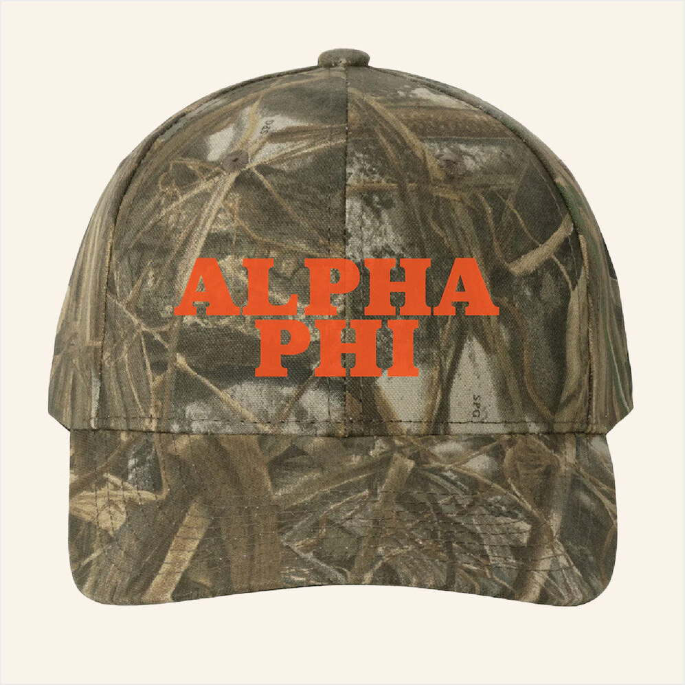 ADPI Merch Alpha Phi Orange Embroidered Camo Hat Birthday Gift Ideas For Him Gifts For BFF-1