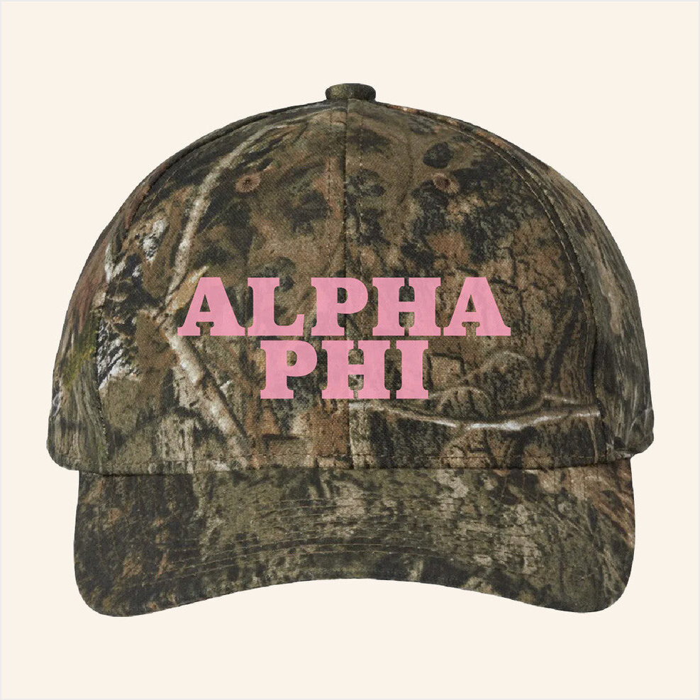 ADPI Merch Alpha Phi Pink Embroidered Camo Hat Best Birthday Gifts For Wife Gifts For Besties-1