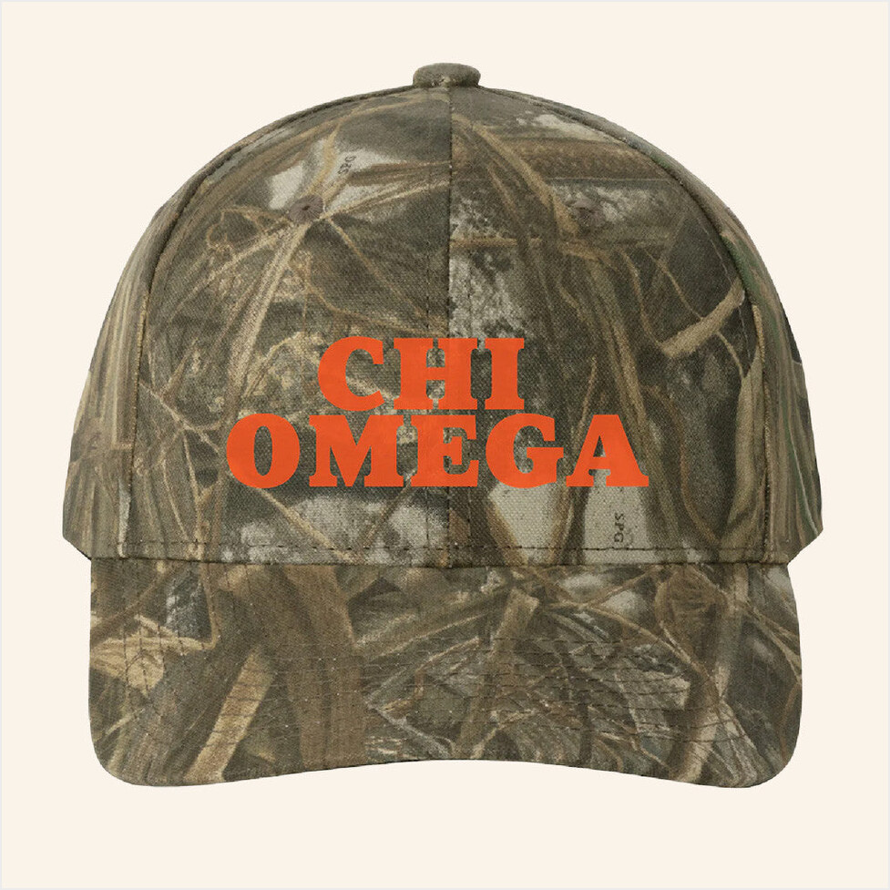 ADPI Merch Chi Omega Orange Embroidered Camo Hat Gift Ideas For Boyfriend Gifts For BFF-1