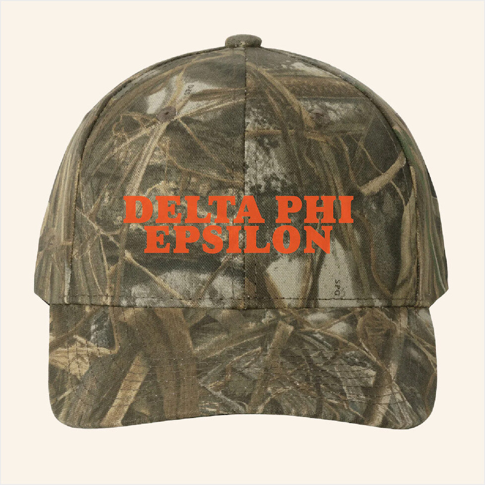 ADPI Merch Delta Phi Epsilon Orange Embroidered Camo Hat Gift Ideas For Him Gifts For Fans-1