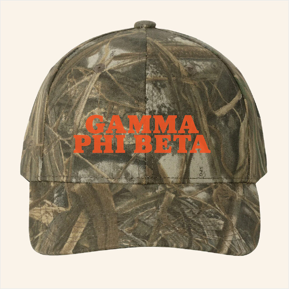 ADPI Merch Gamma Phi Beta Orange Embroidered Camo Hat Gift Ideas For Him Gifts For Best Friend-1