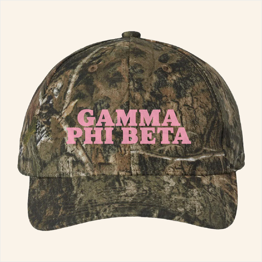 ADPI Merch Gamma Phi Beta Pink Embroidered Camo Hat Birthday Gift Ideas For Mom Gifts For BFF-1