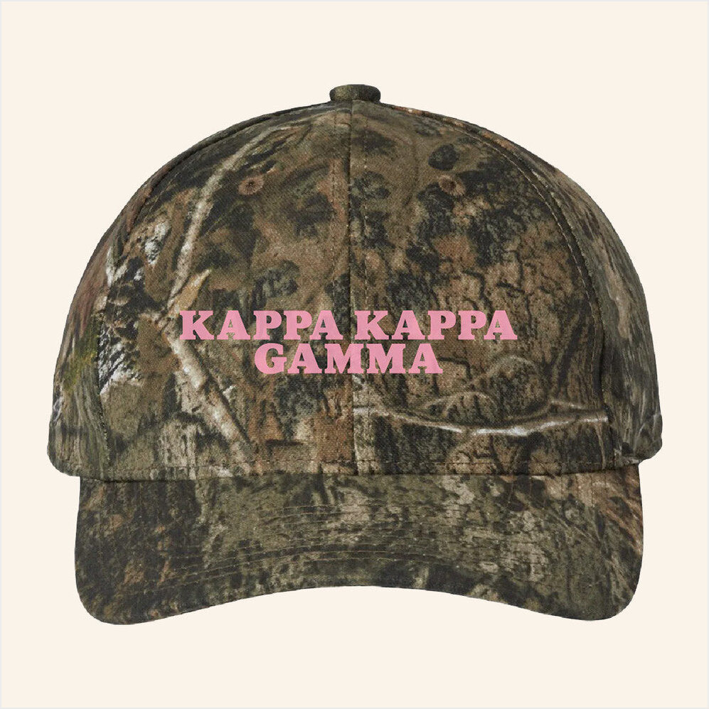 ADPI Merch Kappa Kappa Gamma Pink Embroidered Camo Hat Gifts For Daughter Gifts For Besties-1