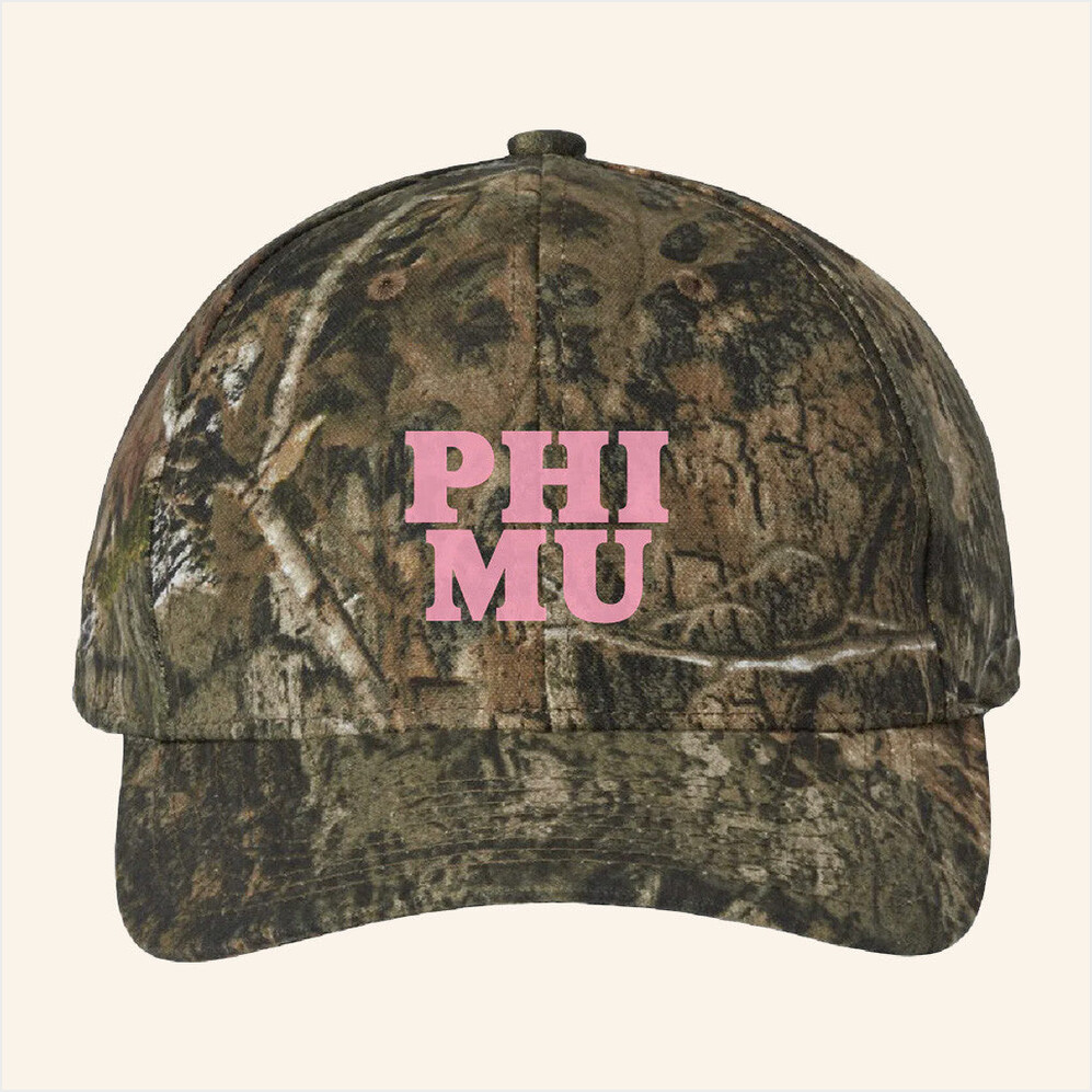 ADPI Merch Phi Mu Pink Embroidered Camo Hat Birthday Gifts For Daughter Gifts For Best Friend-1
