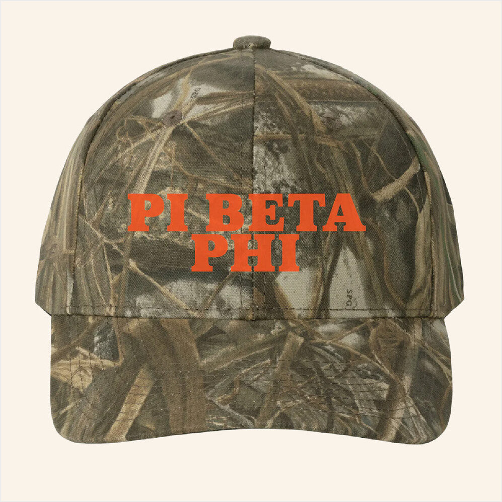 ADPI Merch Pi Beta Phi Orange Embroidered Camo Hat Presents For Boyfriend Gifts For Fans-1