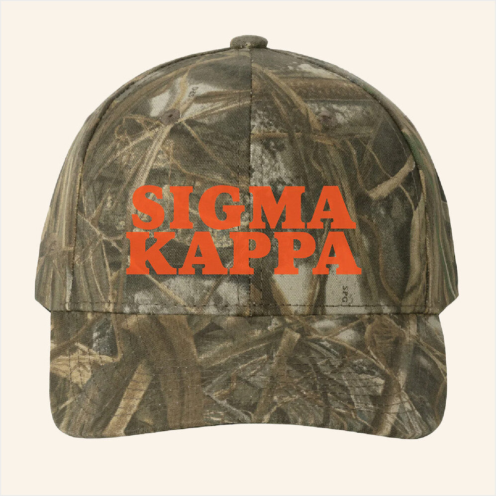 ADPI Merch Sigma Kappa Orange Embroidered Camo Hat Birthday Gift For Him Gifts For Best Friend-1