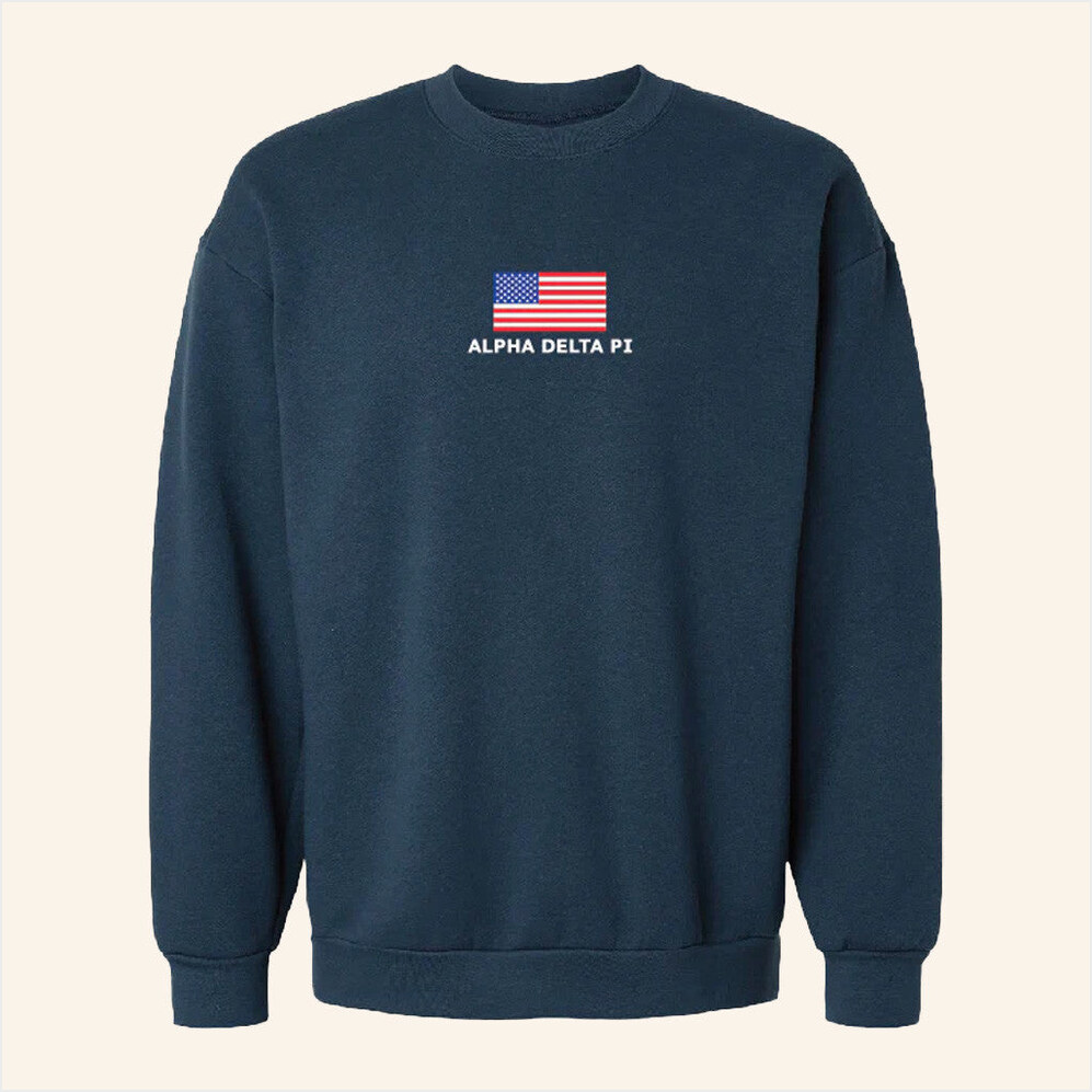 ADPI Merch USA Flag Navy Alpha Delta Pi Crewneck Sweatshirt Gifts For Friends Gifts For Him-1