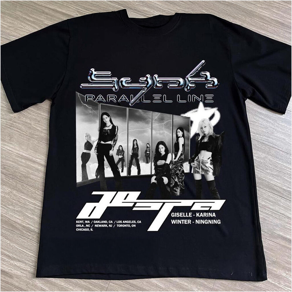 AESPA Synk Parallel Line Tour T-Shirt 2024 Aespa Live Tour In US Shirt Fan Clothing-1