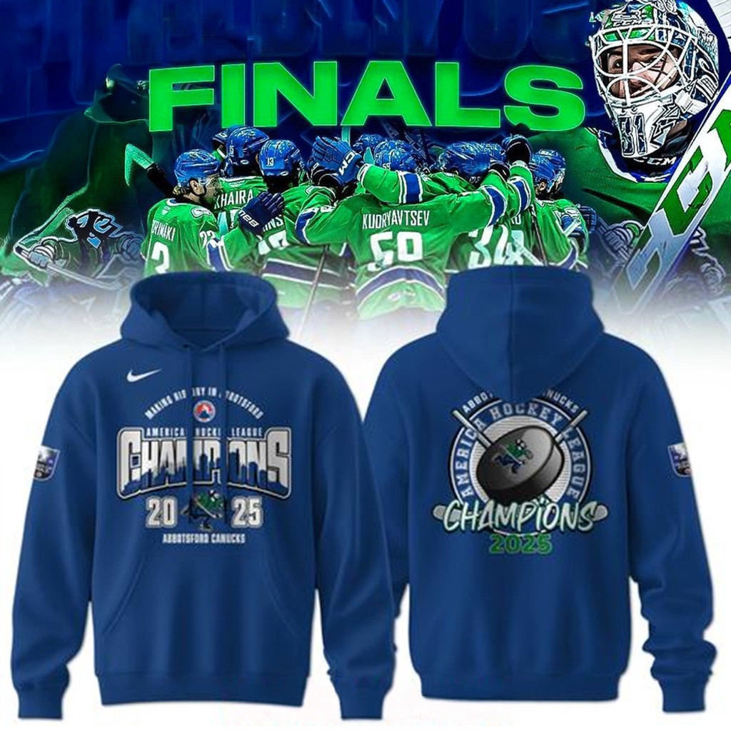 Abbotsford Canucks 2025 AHL Champions Blue Hoodie Abbotsford Canucks Merch Fans Gifts-1