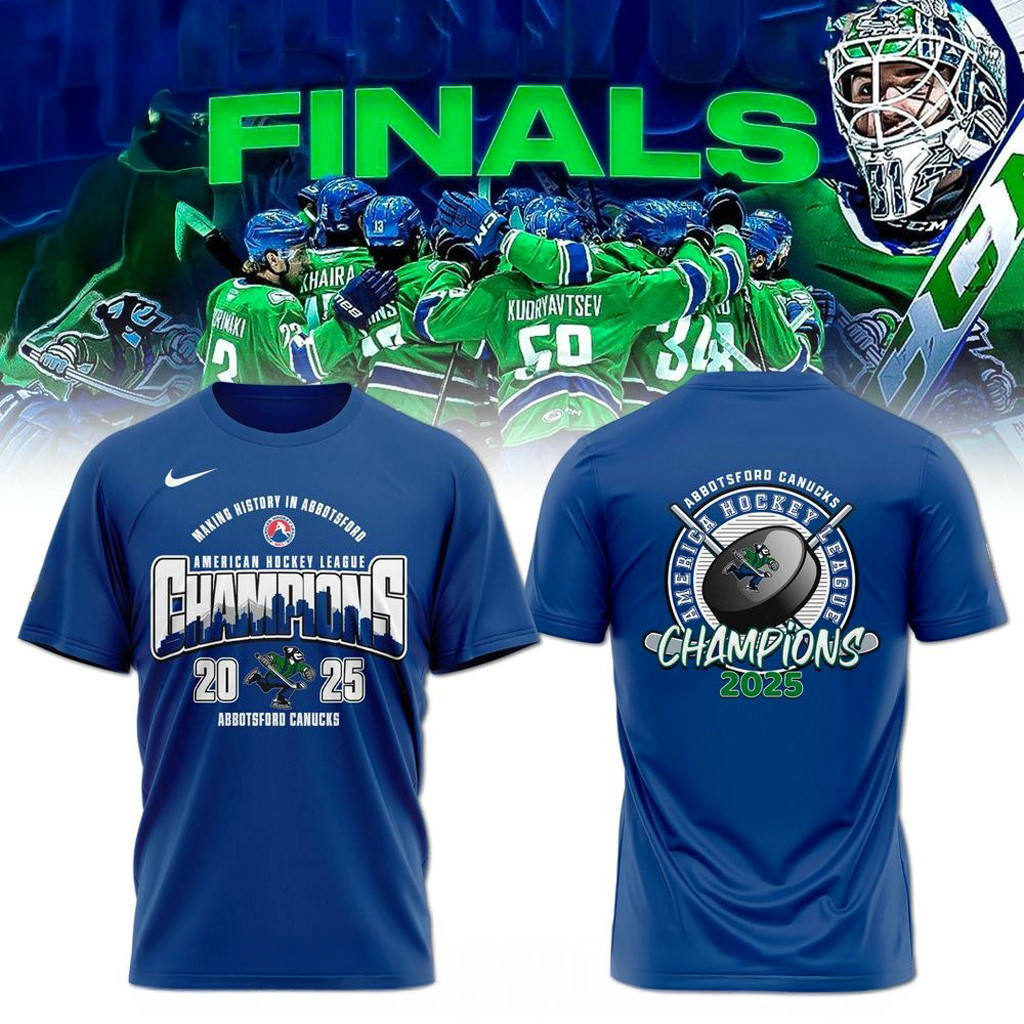 Abbotsford Canucks 2025 AHL Champions Blue T-Shirt Abbotsford Canucks Merch Gifts For Fans-1