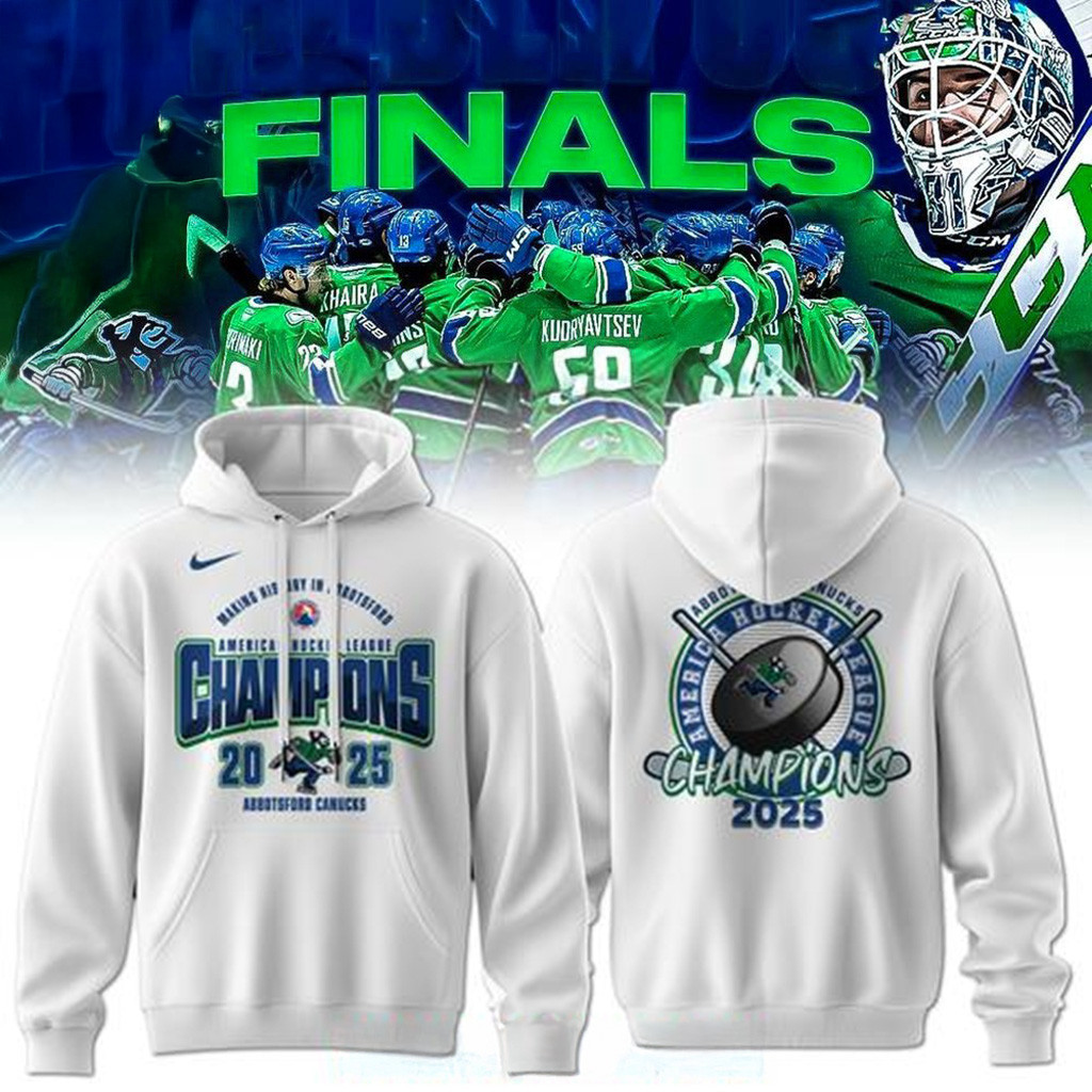 Abbotsford Canucks 2025 AHL Champions White Hoodie Abbotsford Canucks Merch Fans Gifts-1
