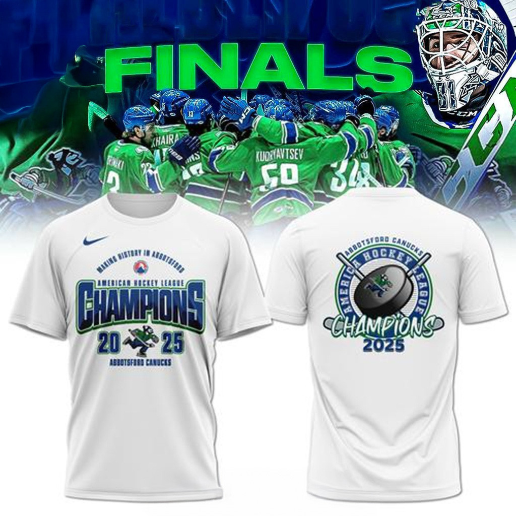 Abbotsford Canucks 2025 AHL Champions White T-Shirt Abbotsford Canucks Merch Fans Gifts-1 Abbotsford Canucks 2025 AHL Champions White T-Shirt Abbotsford Canucks Merch Fans Gifts-1