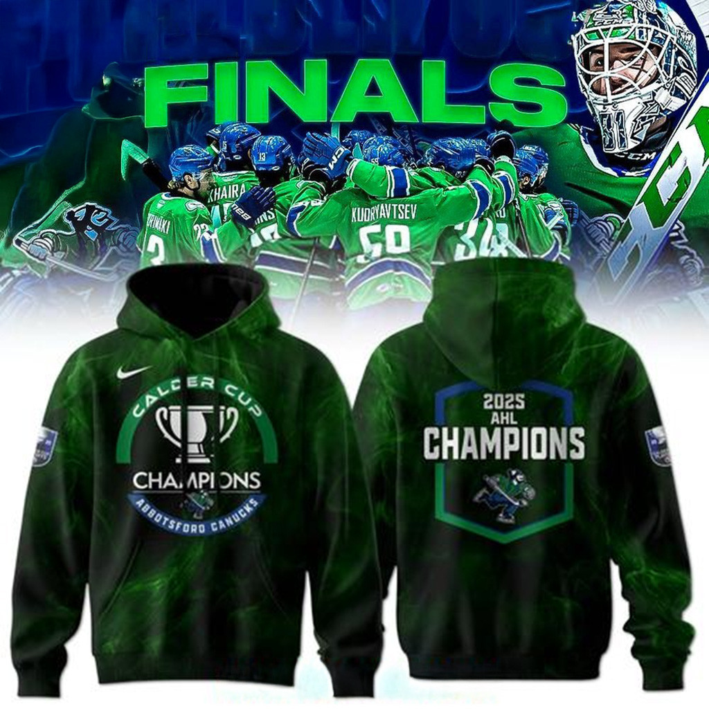 Abbotsford Canucks 2025 Calder Cup Champions Green Hoodie Abbotsford Canucks Merch Dad Gifts-1